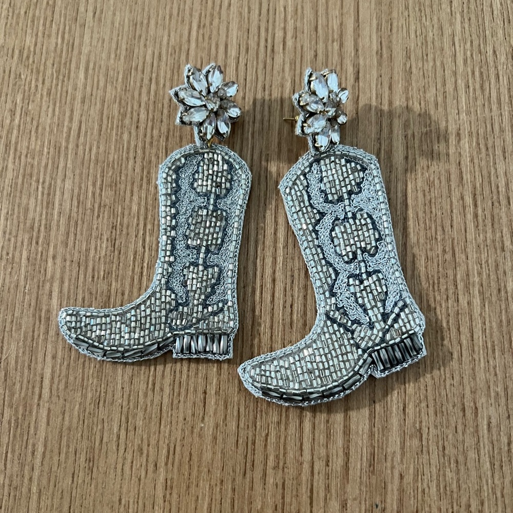 Silver Beaded Cowboy Boot Earrings